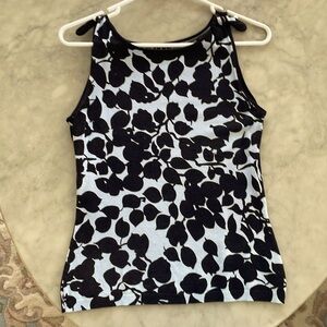 Stylish knit tank light blue with black design.